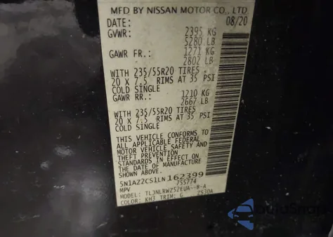 2020 Nissan Murano Sl Intelligent Awd from USA, damaged, VIN 5N1AZ2CS1LN162399